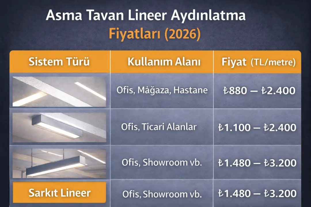 2026 asma tavan lineer aydınlatma sistemleri fiyat karşılaştırması&nbsp;