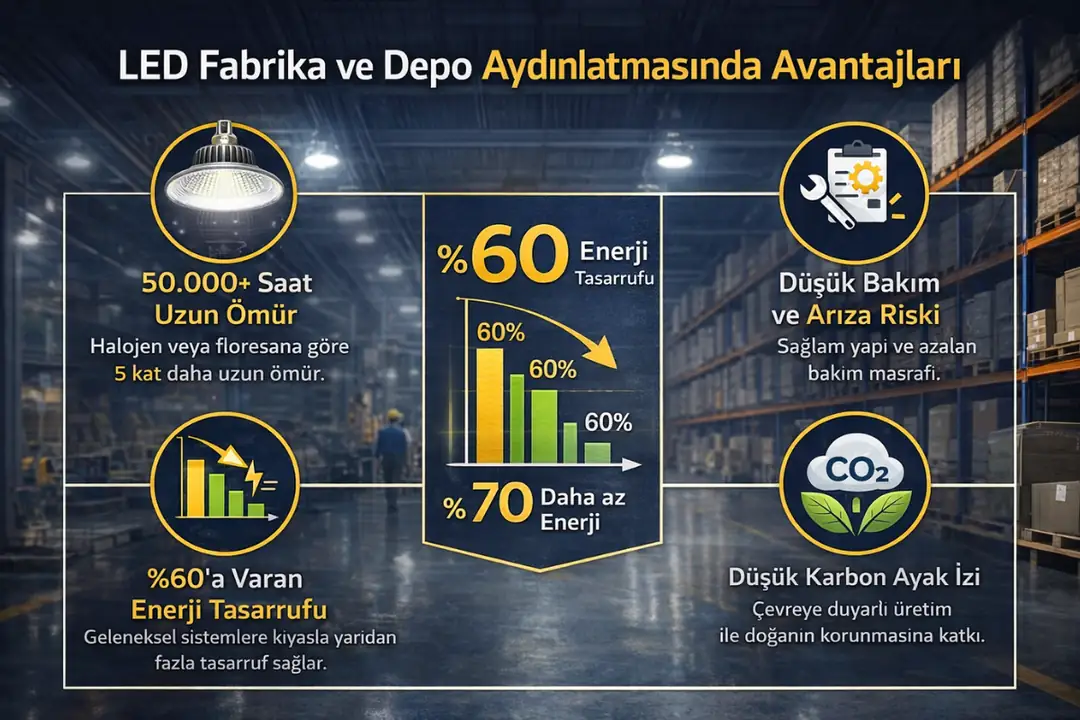 LED fabrika ve depo aydınlatması enerji tasarrufu ve avantajları