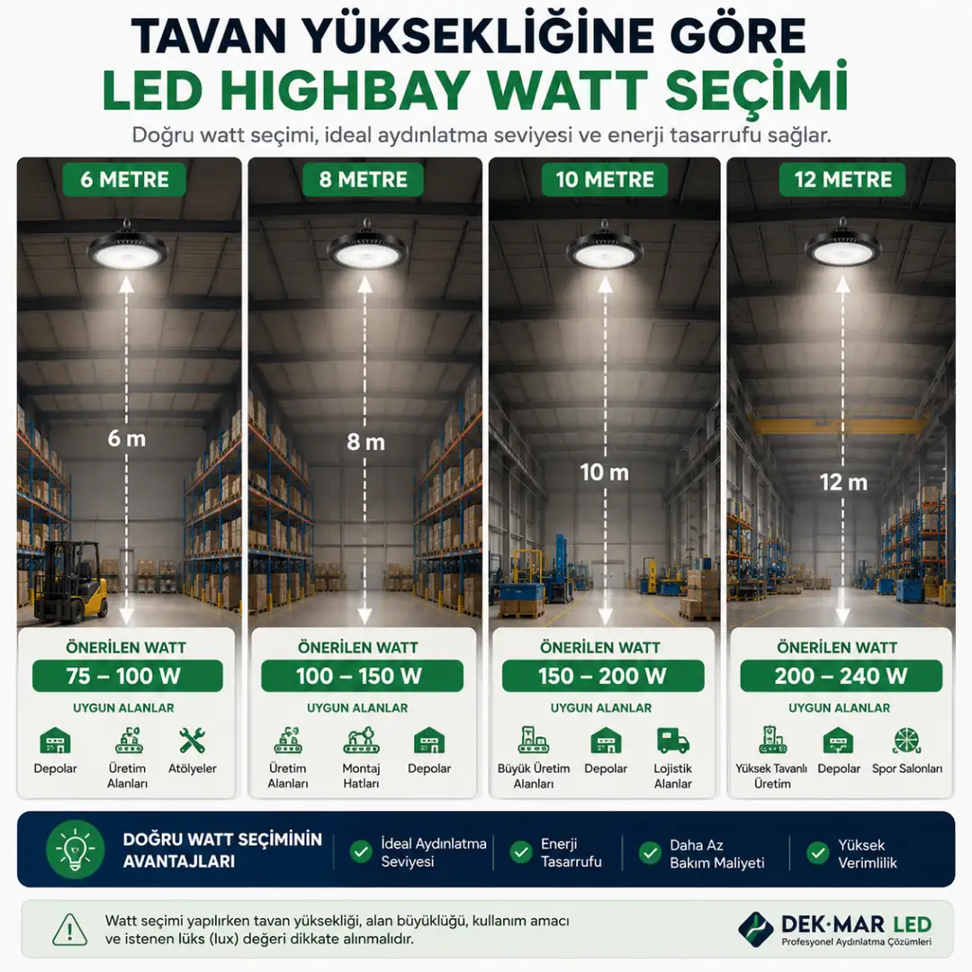 Fabrika tavan yüksekliğine göre LED highbay watt seçimi&nbsp;