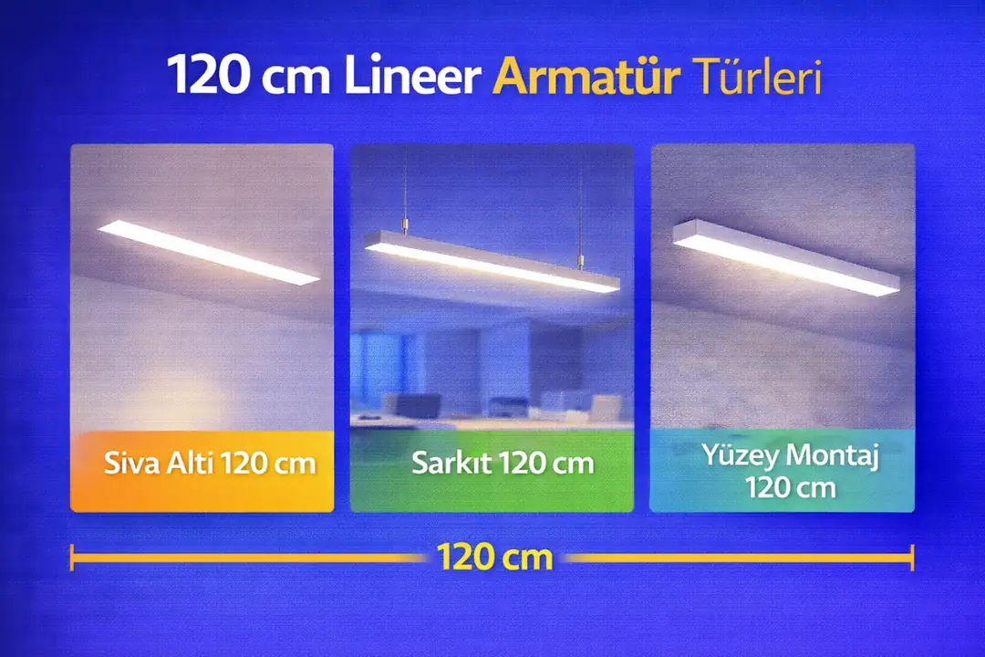 120 cm sıva altı, sarkıt ve yüzey montaj lineer armatür çeşitleri&nbsp;