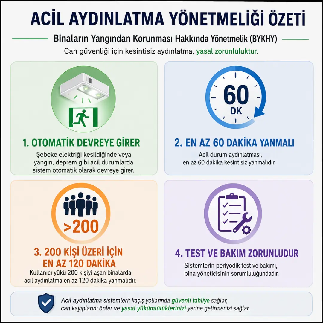 Acil aydınlatma yönetmeliğinin temel şartları&nbsp;
