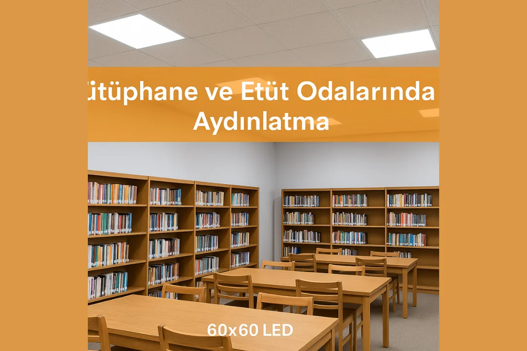 60x60 LED panel ile kütüphane ve etüt odalarında odaklanmayı artıran, homojen ve göz yormayan aydınlatma çözümleri sunulur. 