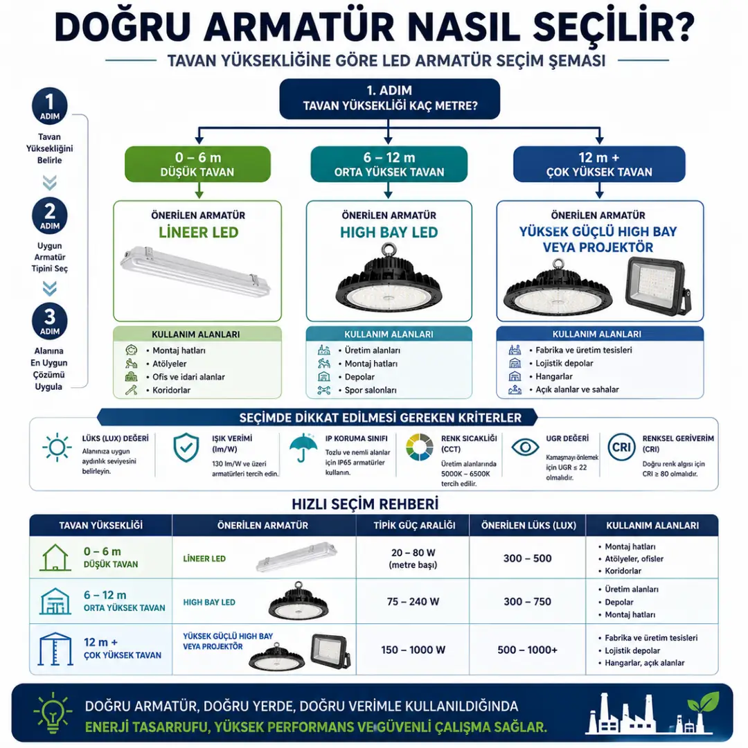 Tavan yüksekliğine göre fabrika aydınlatma armatürü seçimi&nbsp;