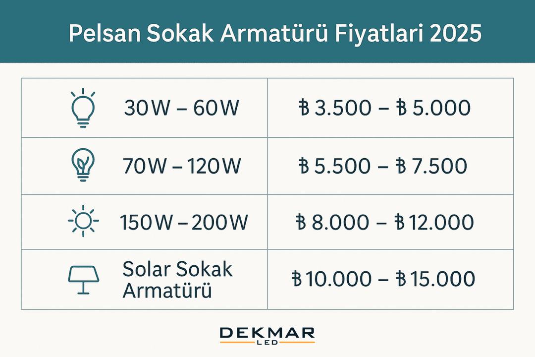 2025 Pelsan sokak armatürü fiyat tablosu: LED ve solar seçenekler. 