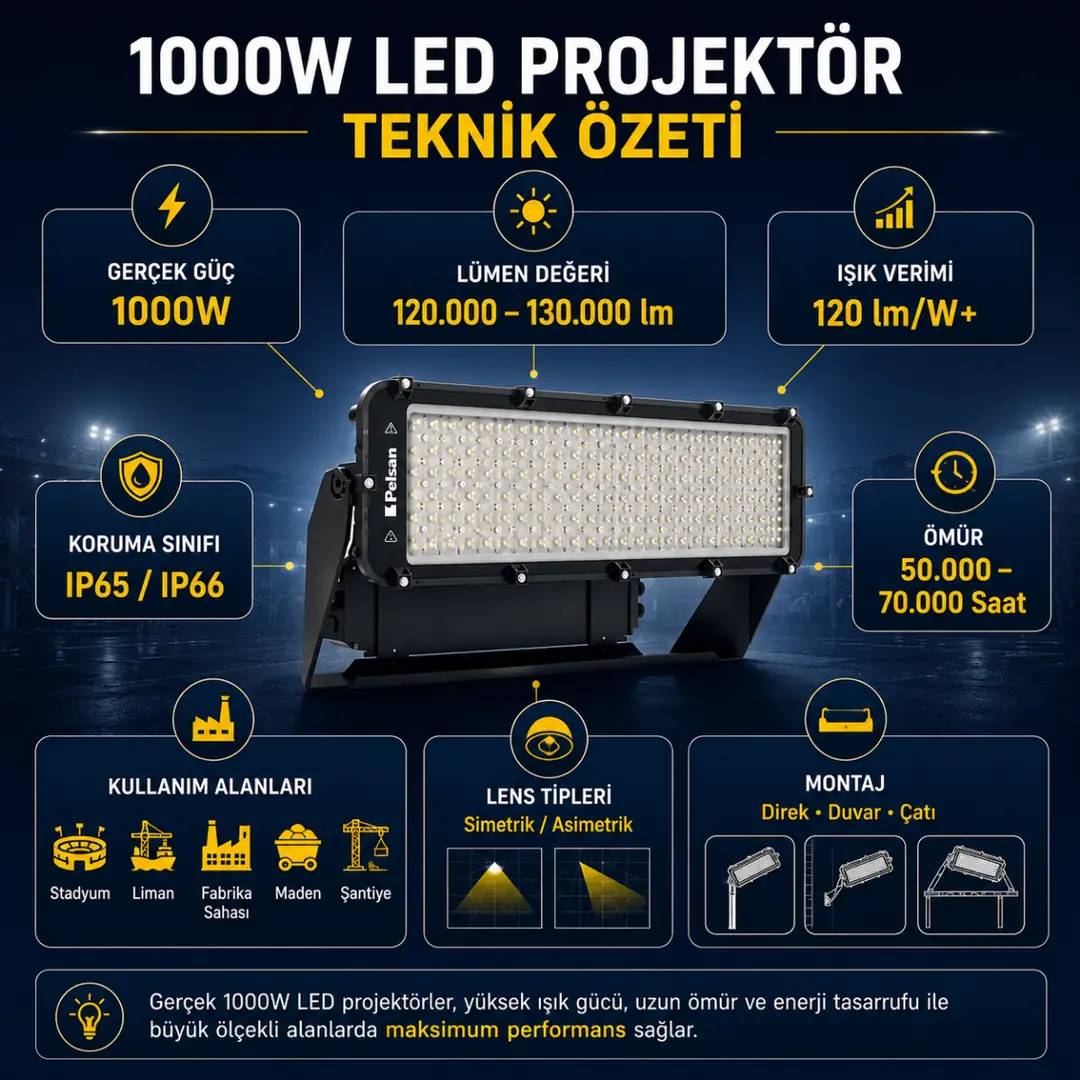 1000W LED projektör teknik özellikleri ve performans bilgileri&nbsp;