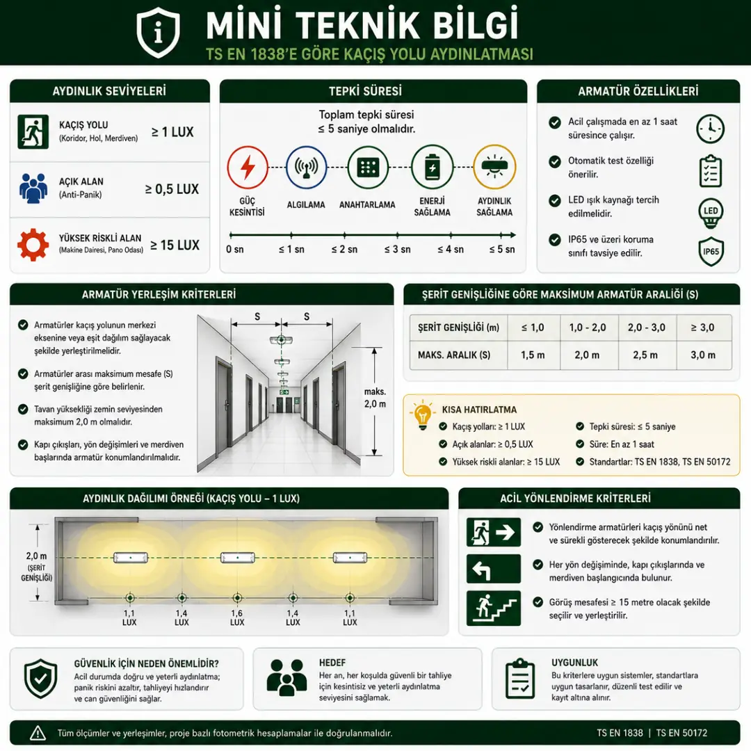 Kaçış yolu aydınlatması için temel teknik bilgiler ve standart değerler&nbsp;