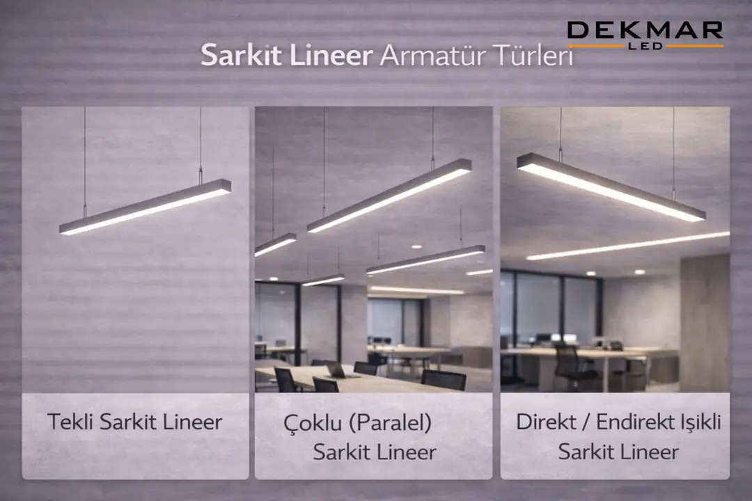 Tekli, paralel ve direkt-endirekt sarkıt lineer armatür çeşitleri