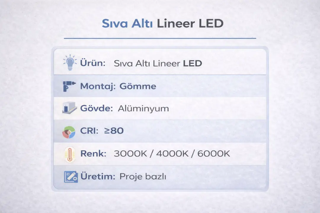 sıva altı lineer led mini teknik bilgi kutusu