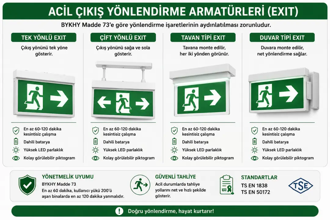 Acil çıkış yönlendirme armatürü çeşitleri&nbsp;