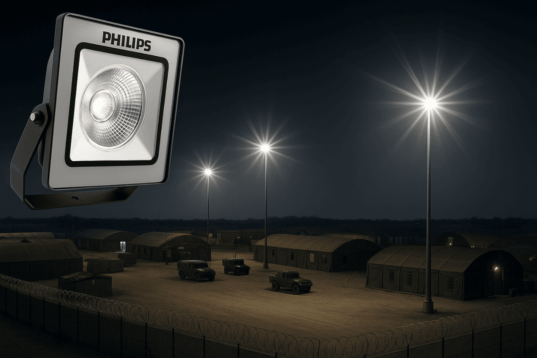 Philips LED projektör ile askeri alanlarda güçlü, güvenli ve geniş kapsamlı dış mekan aydınlatma çözümleri.