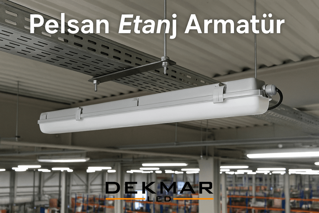 Geniş endüstriyel salonlarda kullanılan Pelsan etanj armatür, IP65 koruma ile toza ve neme dayanıklı LED aydınlatma sağlar. 
