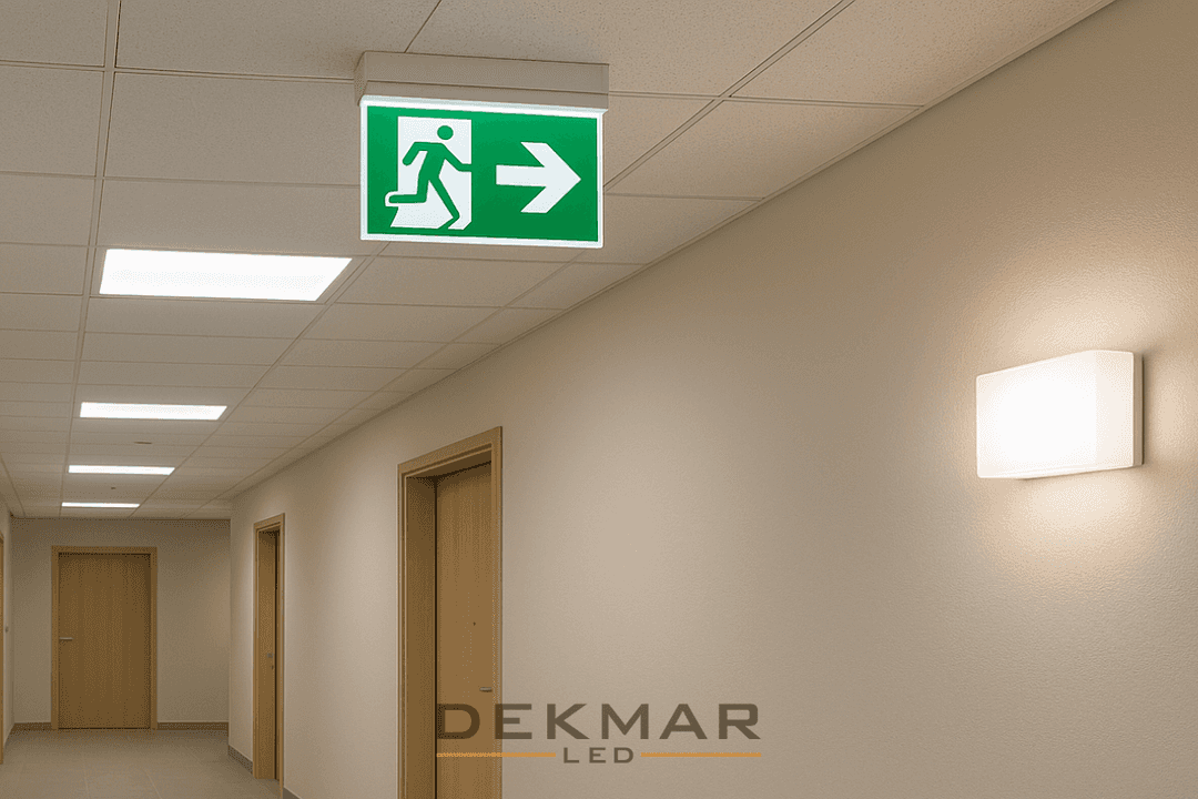 Dekmar LED tarafından uygulanmış acil durum aydınlatması referans projesi, acil çıkış levhası ve koridor uygulaması. 