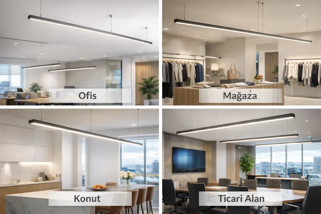 Sarkıt lineer aydınlatmanın ofis, mağaza ve konutlardaki kullanım alanları