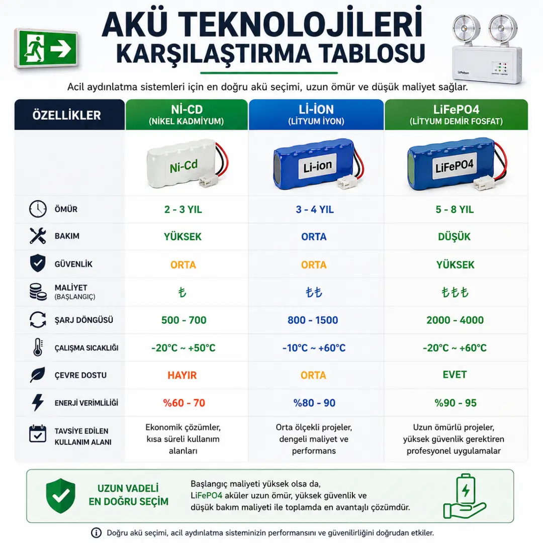 Ni-Cd Li-Ion ve LiFePO4 akü karşılaştırması&nbsp;