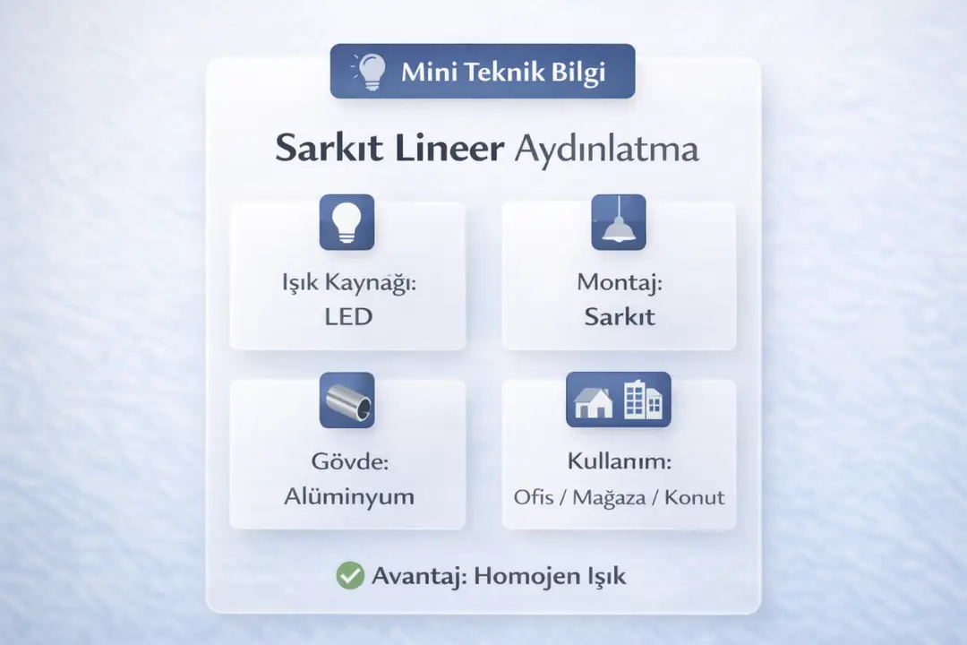 Sarkıt lineer aydınlatma teknik bilgileri ve kullanım özellikleri