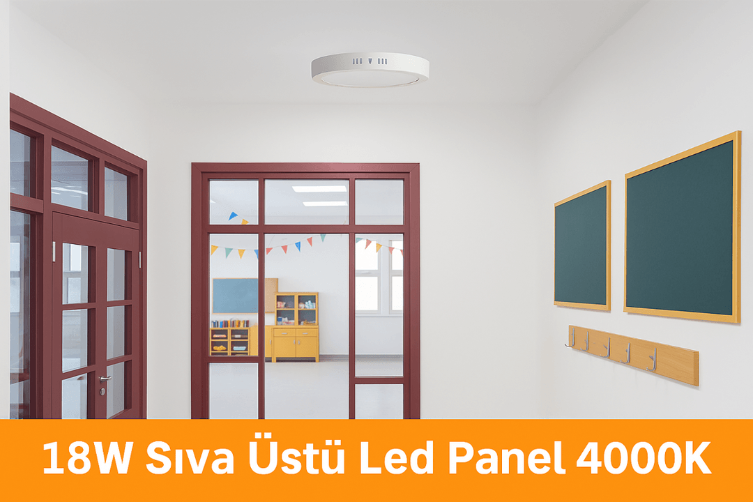18W sıva üstü LED panel, 4000K doğal beyaz ışığıyla okul koridoru ve sınıf aydınlatması için ideal çözümdür. 