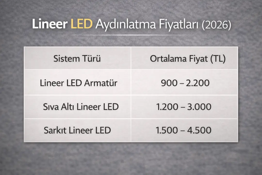 2026 güncel lineer LED aydınlatma fiyatları tablo karşılaştırması&nbsp;