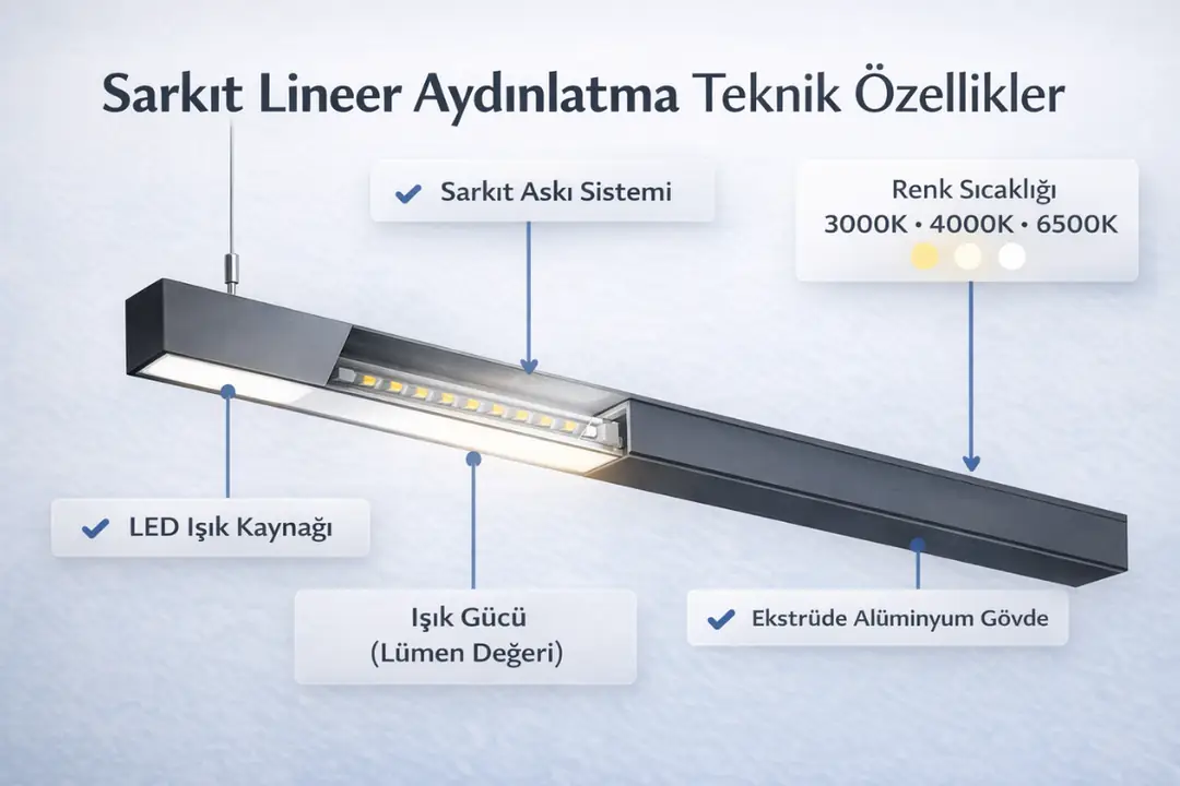 Sarkıt lineer aydınlatma teknik özellikleri ve LED sistem yapısı