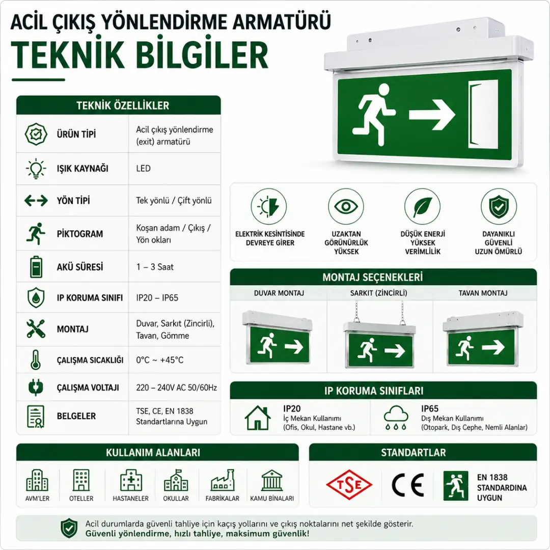 Acil yönlendirme armatürü teknik özellikleri&nbsp;