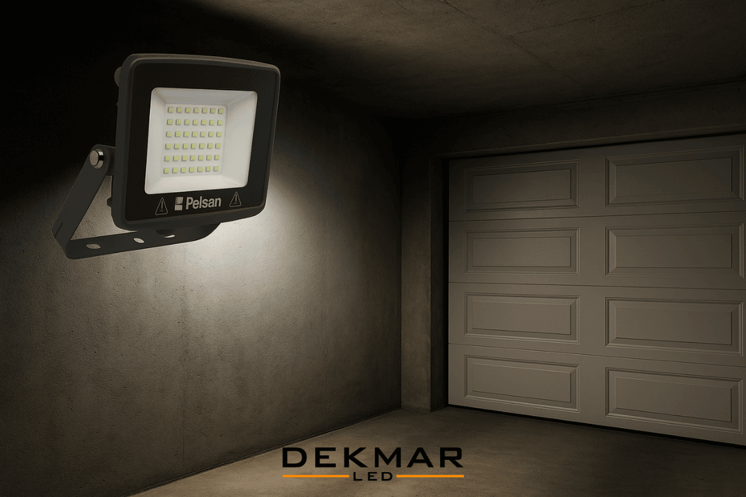 Pelsan 50W LED projektör, garaj içi aydınlatmada yüksek verimlilik ve net görüş sağlayan kompakt dış mekan armatürü. 