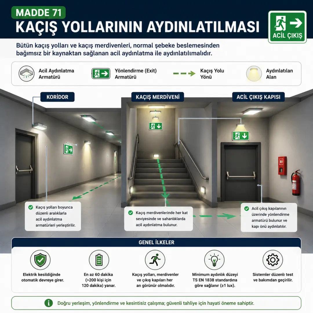 Yönetmeliğe uygun kaçış yolu acil aydınlatma yerleşimi&nbsp;
