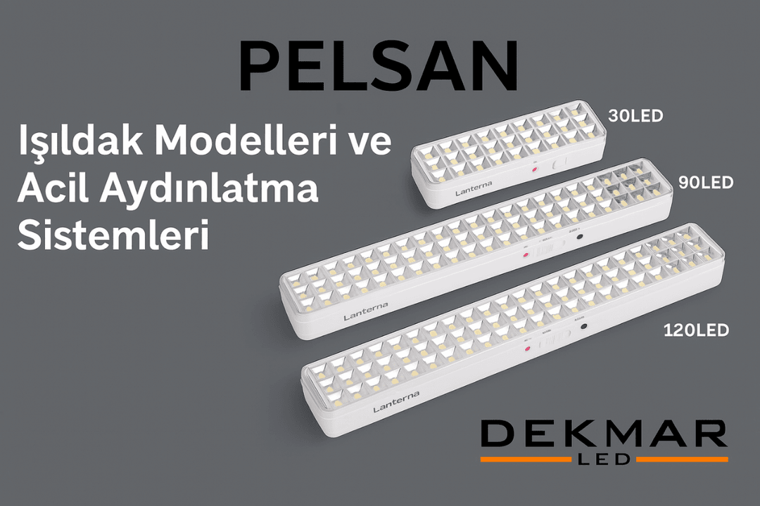 Pelsan ışıldak modelleri; 30, 60, 90 ve 120 LED’li acil aydınlatma çözümleriyle güvenli ve kesintisiz ışık sunar – Dekmar LED. 