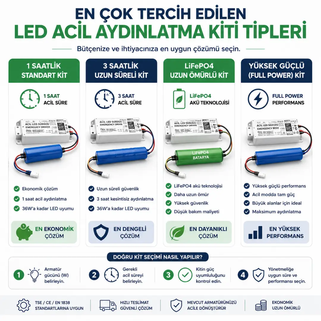 En çok kullanılan LED acil aydınlatma kiti çeşitleri&nbsp;