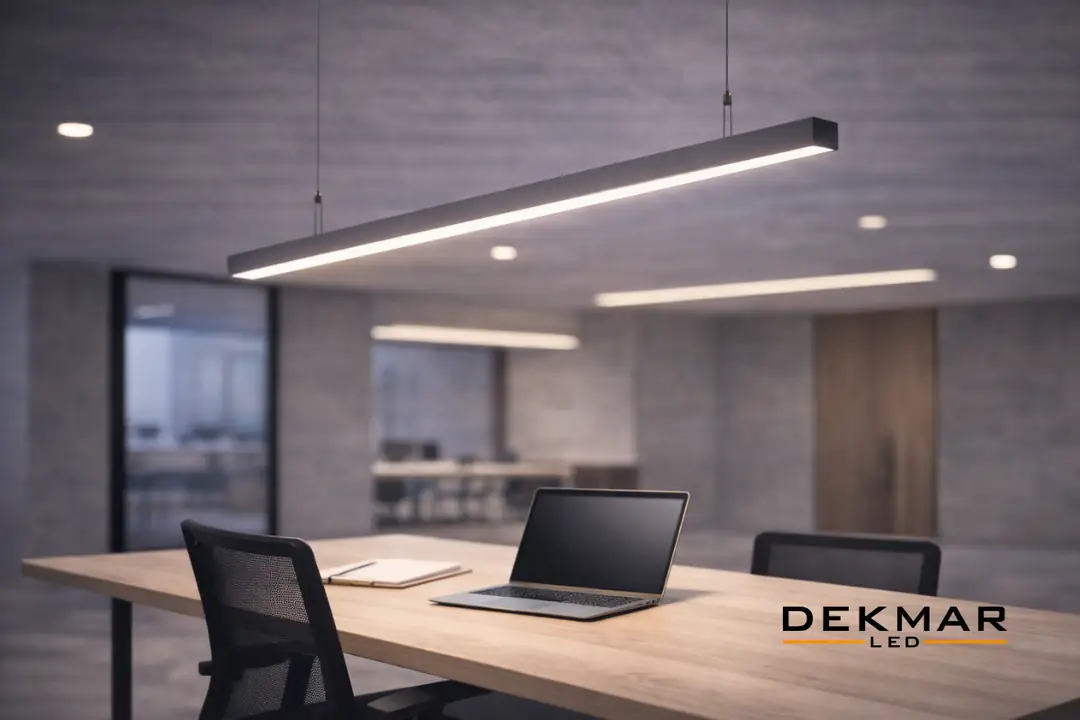 Ofis masası üzerinde sarkıt lineer LED aydınlatma uygulaması&nbsp;