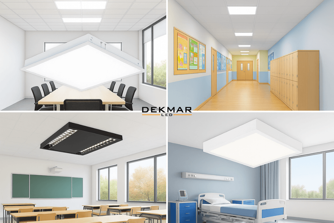 Pelsan 60x60 LED paneller; okul sınıfları, koridorlar, hastane odaları ve toplantı salonları için ideal tavan aydınlatma çözümleridir. 