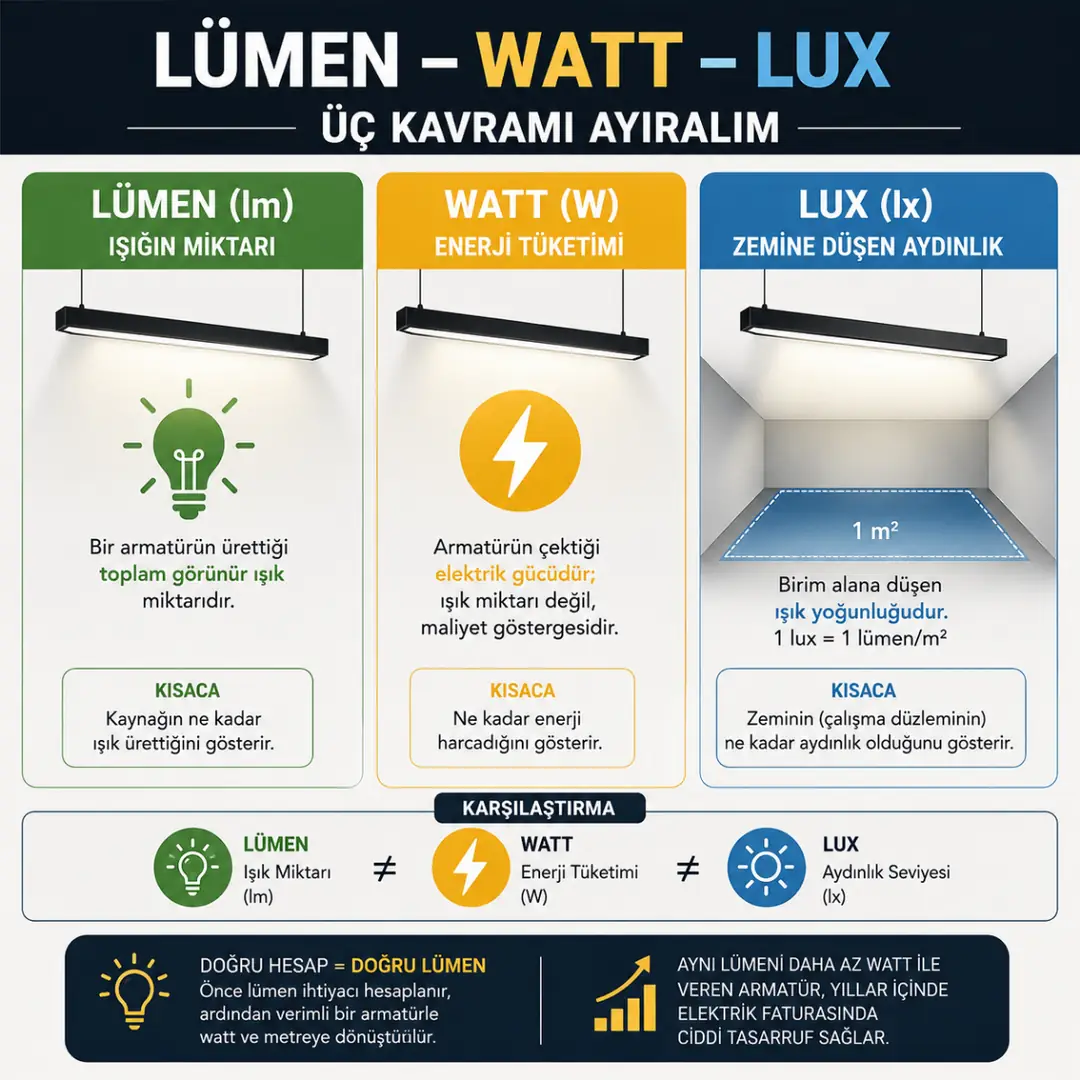 Lümen watt ve lux farkları karşılaştırması&nbsp;