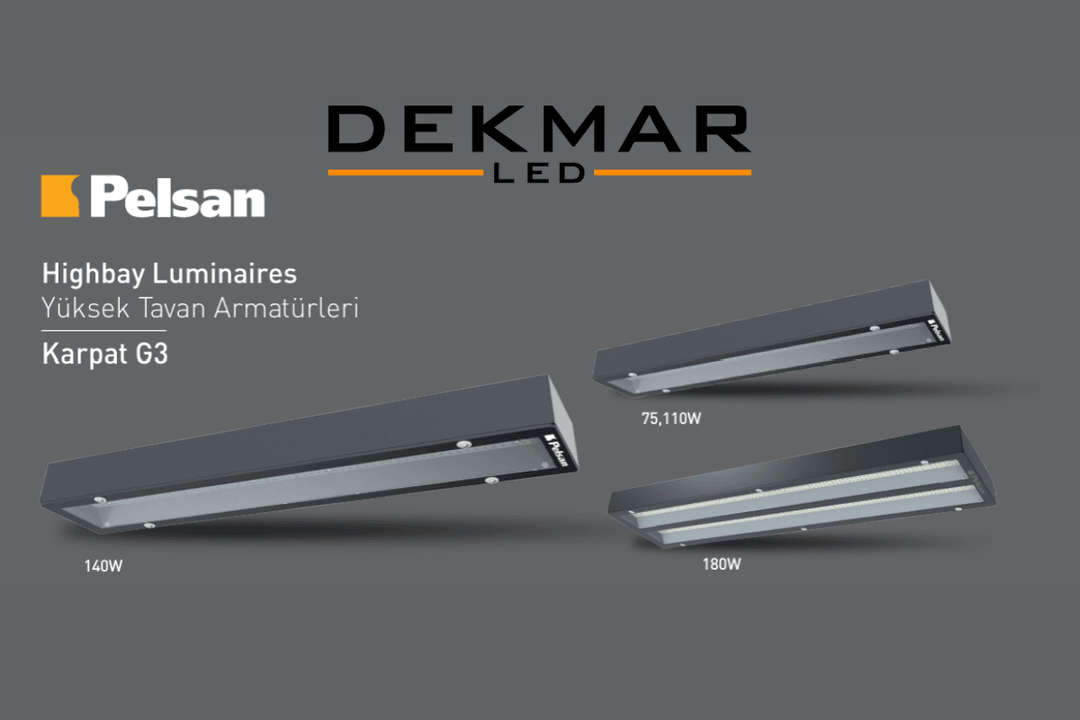Pelsan Yüksek Tavan Armatürü LED Karpat G3, raf araları ve yüksek tavanlı endüstriyel alanlarda odaklı ve güçlü aydınlatma sağlar.