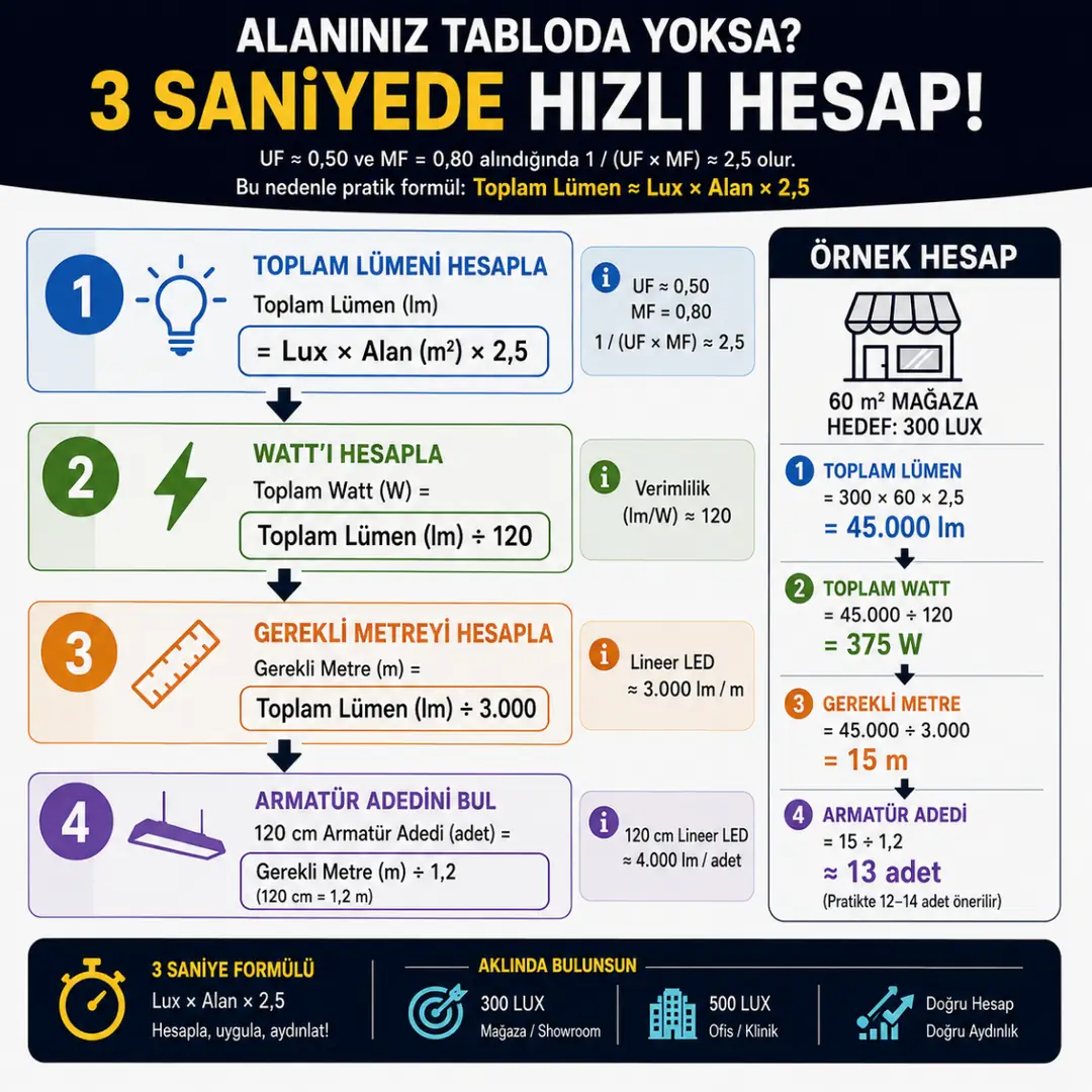 Lineer aydınlatma hızlı hesap yöntemi&nbsp;