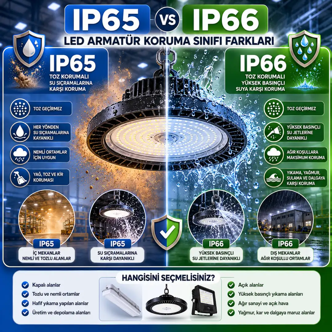 IP65 ve IP66 LED armatür koruma sınıfı farkları&nbsp;