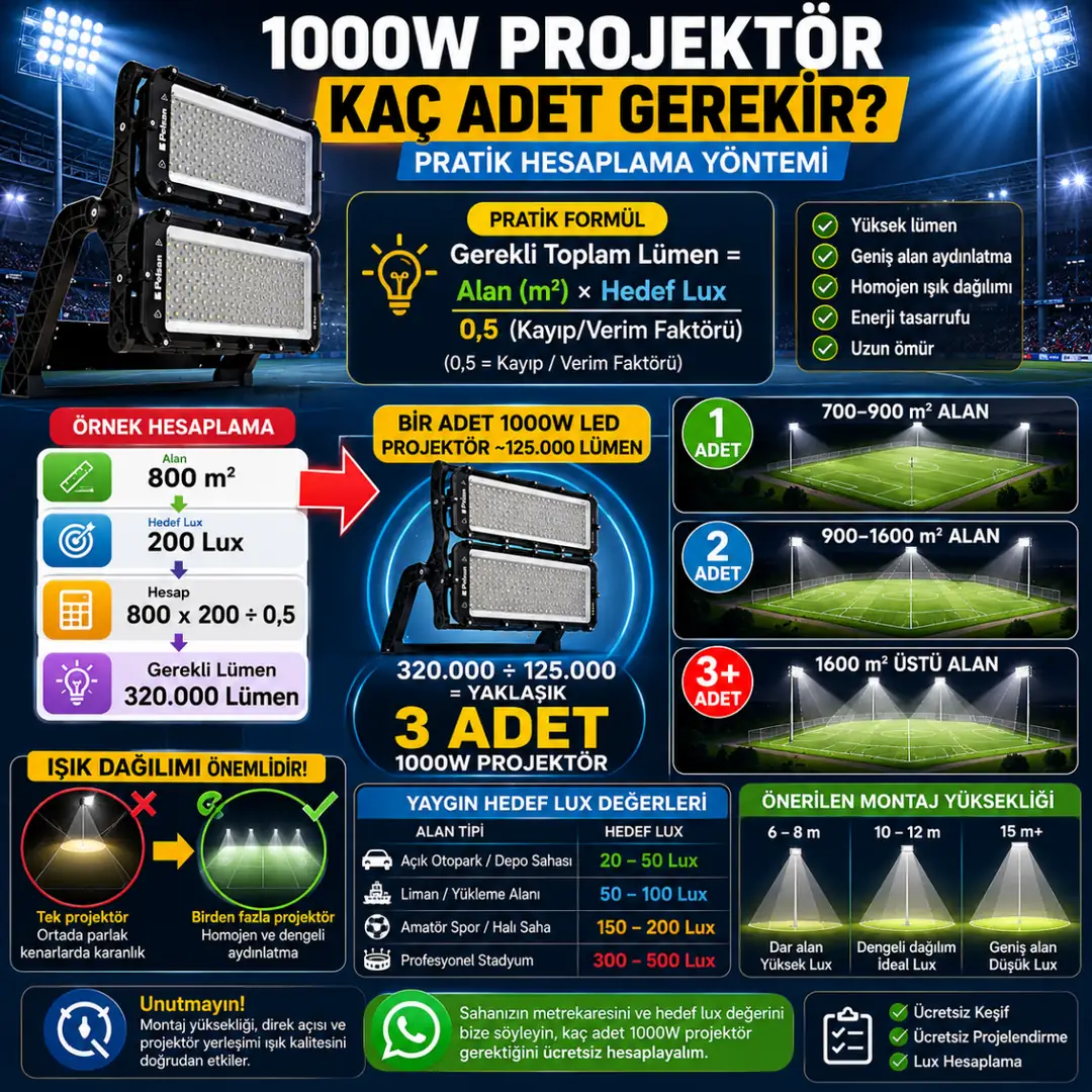 1000W projektör adet hesaplama örneği&nbsp;
