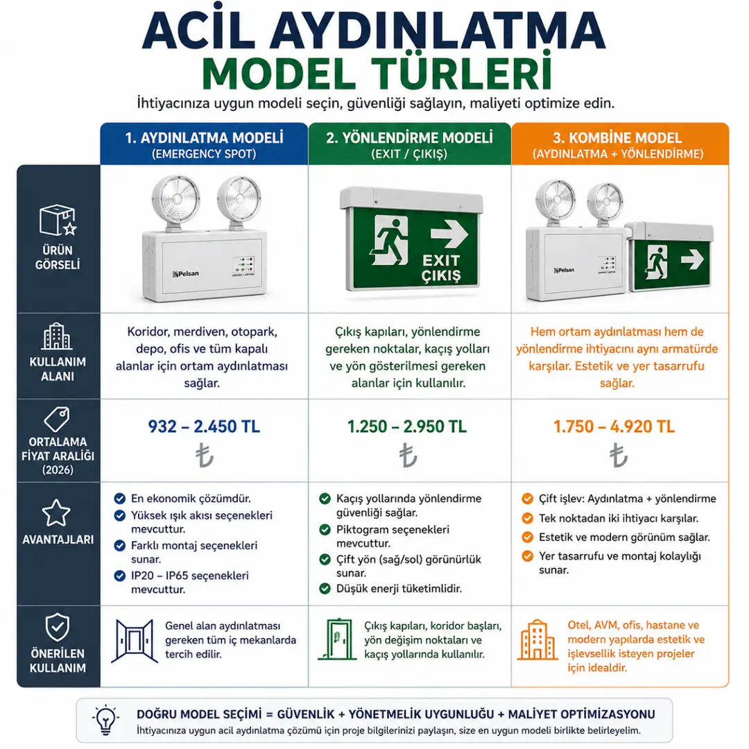 Acil aydınlatma ve exit yönlendirme modelleri&nbsp;