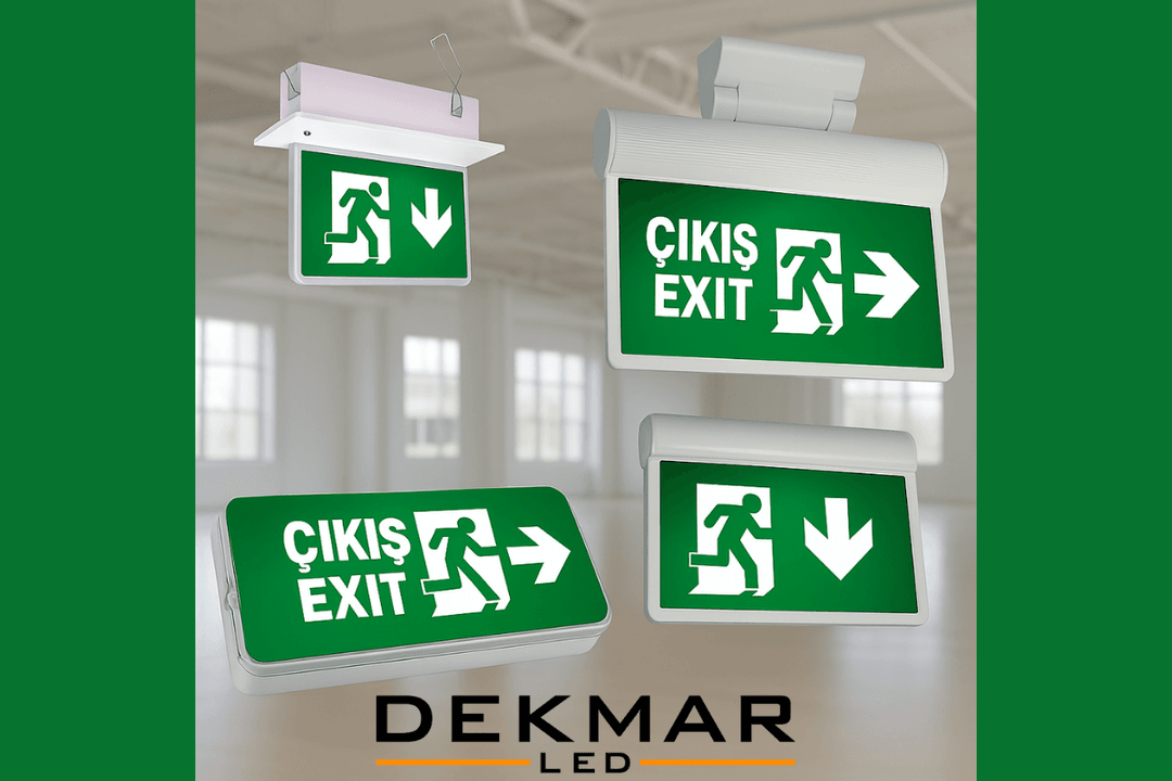 Acil çıkış aydınlatma sistemleri, LED exit armatürleri ile okul, fabrika ve iş yerlerinde güvenli tahliye sağlar. 