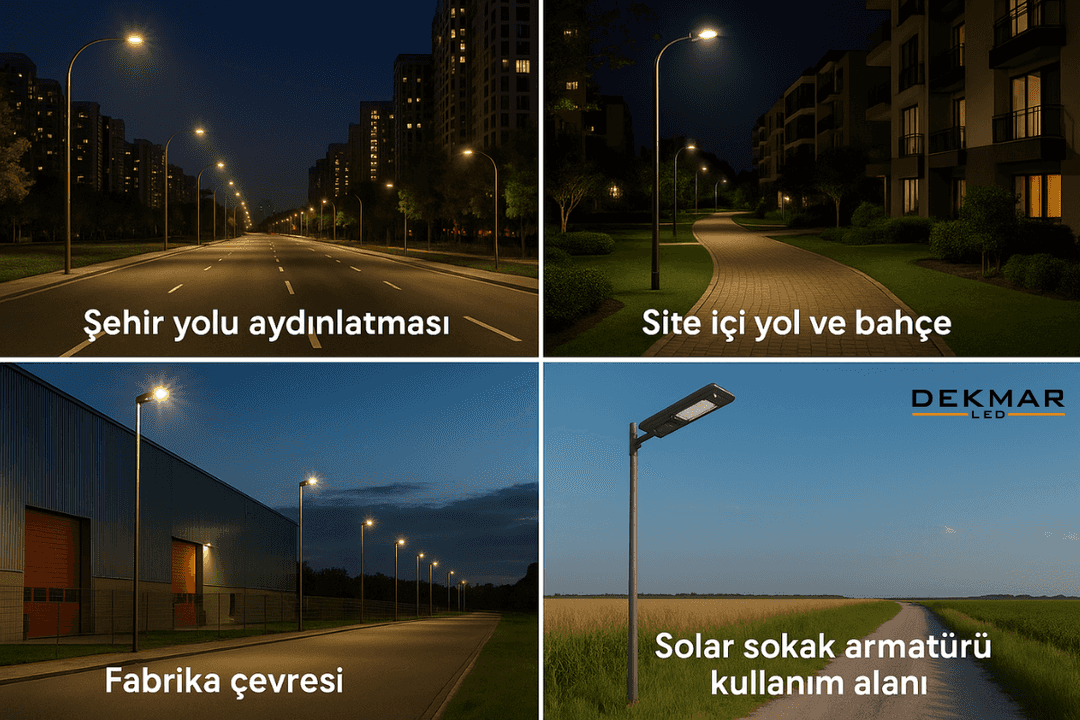 Pelsan sokak armatürü uygulama alanları: şehir yolları, siteler, fabrikalar ve solar çözümler. 