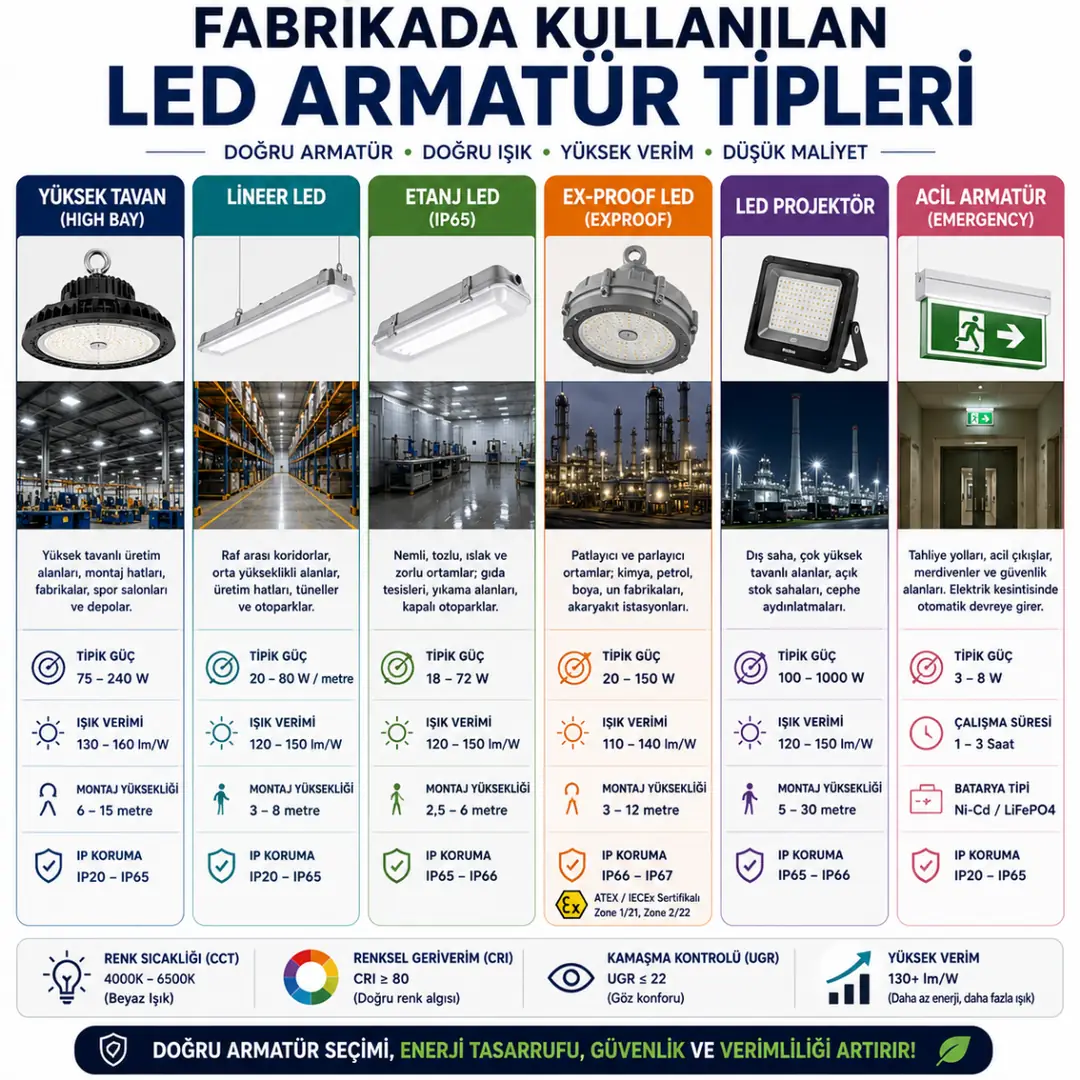 Fabrikalarda kullanılan LED armatür çeşitleri