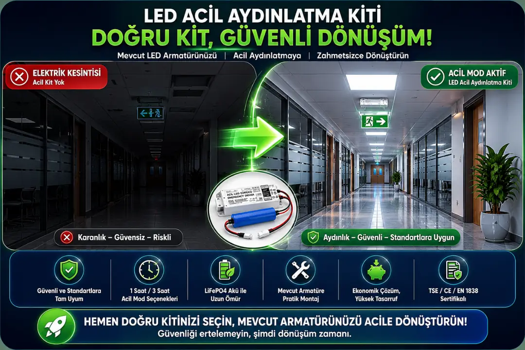 LED acil aydınlatma dönüşüm kiti çözümü ve uygulaması&nbsp;