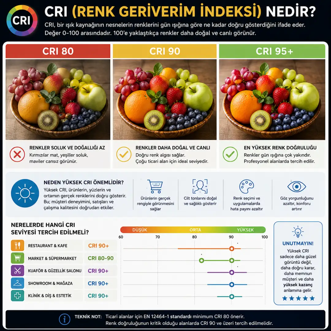 CRI değerine göre renk doğruluğu karşılaştırması&nbsp;