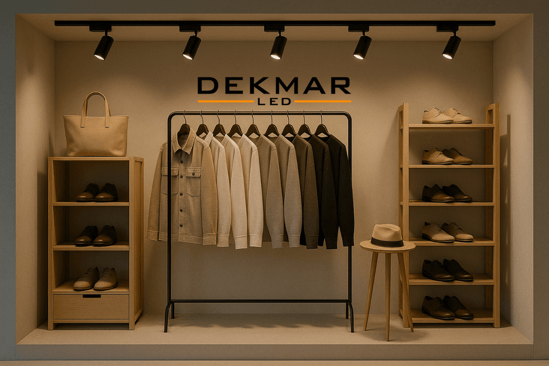 En İyi LED Spot Markası ile aydınlatılan giyim vitrini, dikkat çeken ışık odaklamasıyla ürünlerin satış gücünü artırır. 