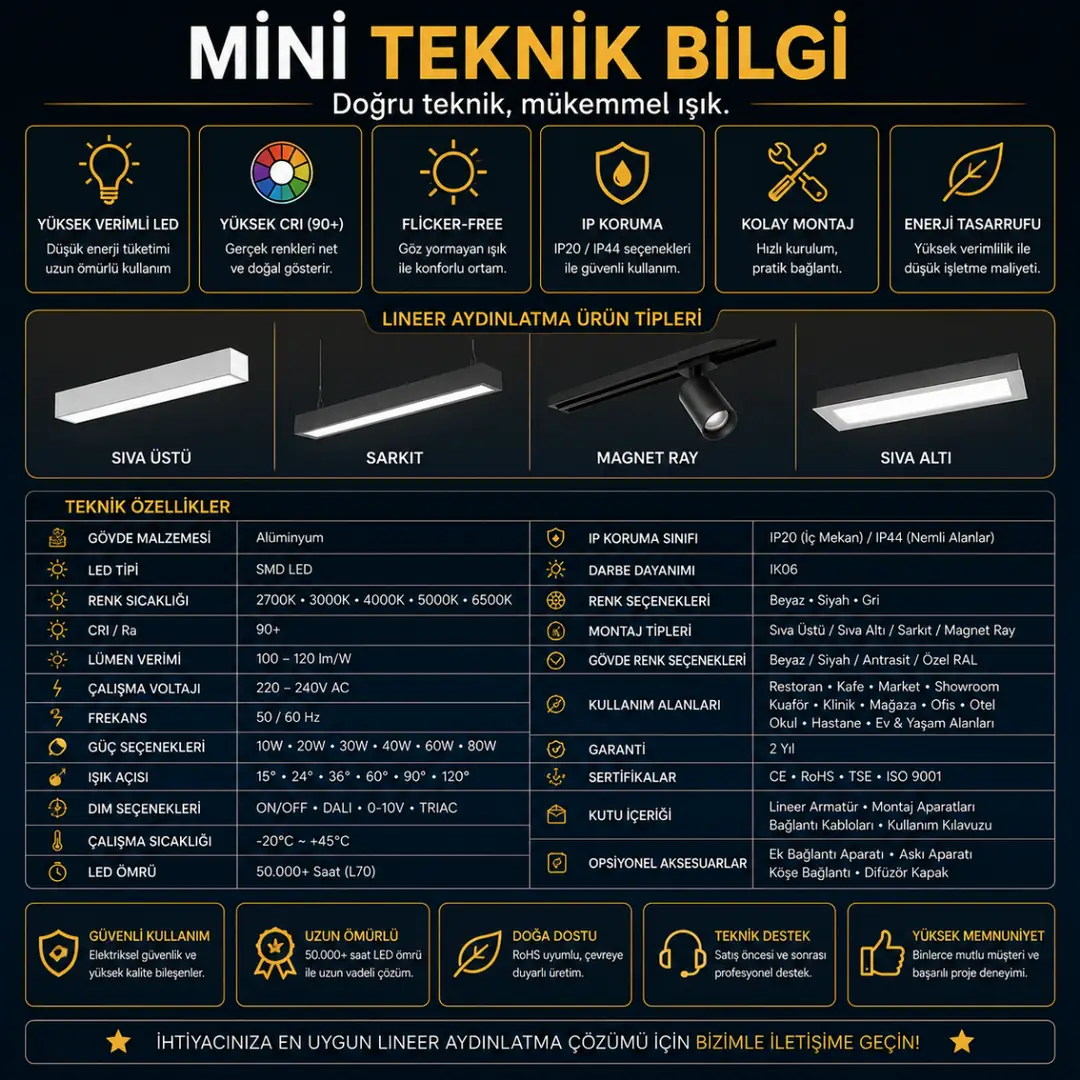 Lineer aydınlatma seçiminde dikkat edilmesi gereken teknik kriterler&nbsp;