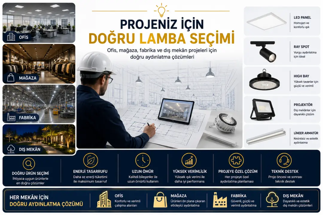 Ofis, mağaza ve fabrika projeleri için profesyonel LED aydınlatma çözümleri görseli&nbsp;