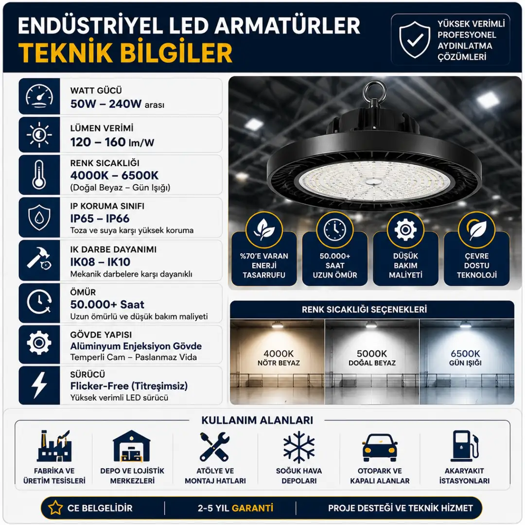 Endüstriyel LED aydınlatma teknik özellikleri&nbsp;