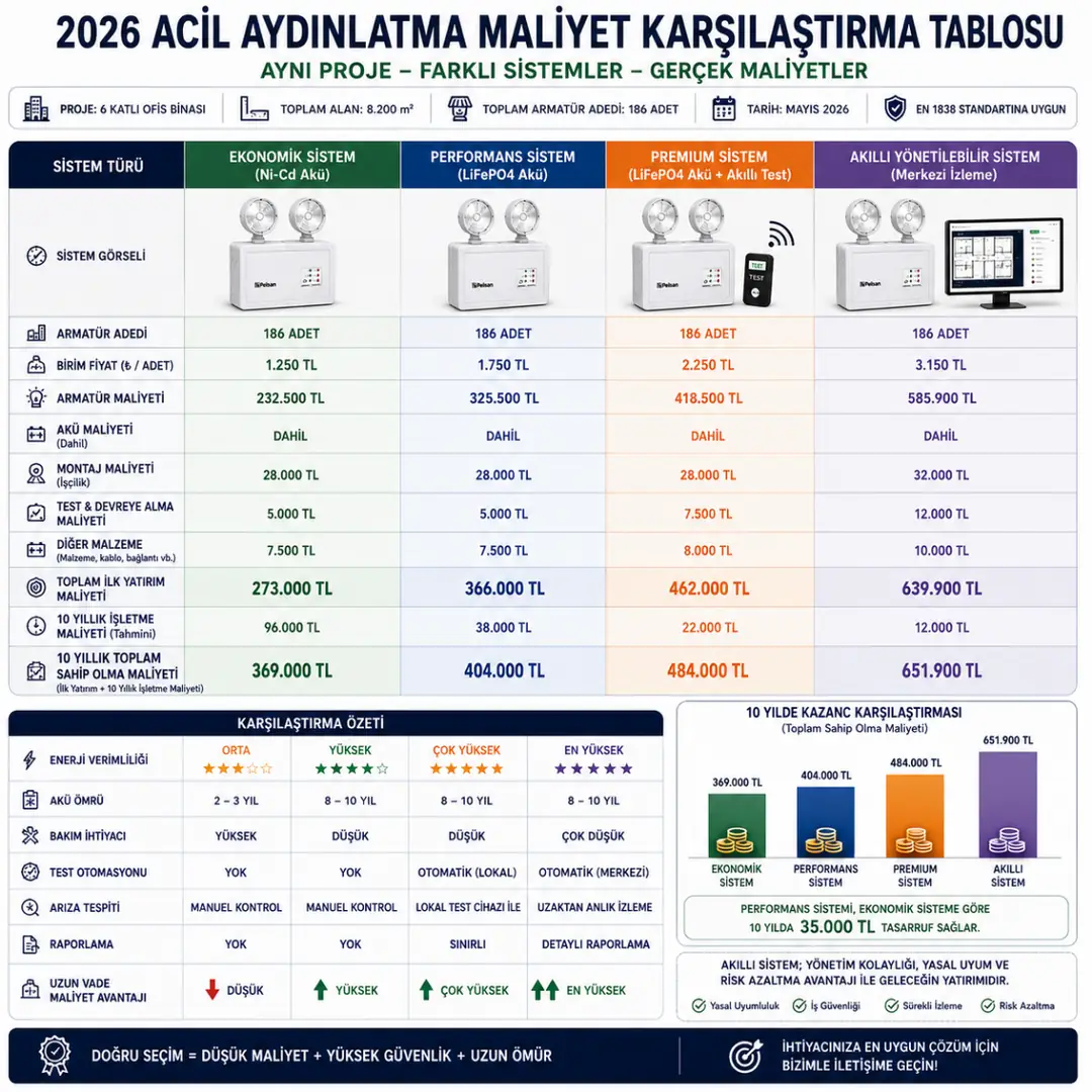 2026 acil aydınlatma maliyet karşılaştırma tablosu&nbsp;