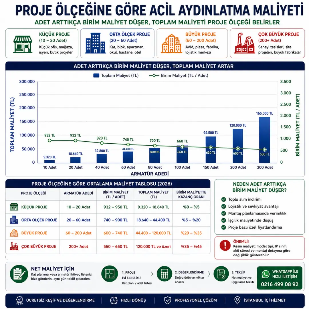Acil aydınlatma proje ölçeğine göre maliyet grafiği&nbsp;
