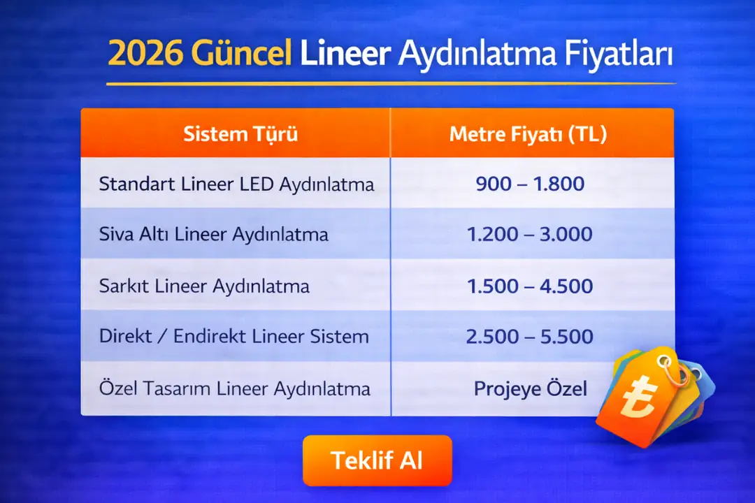 2026 güncel lineer aydınlatma fiyatları tablo karşılaştırması&nbsp;