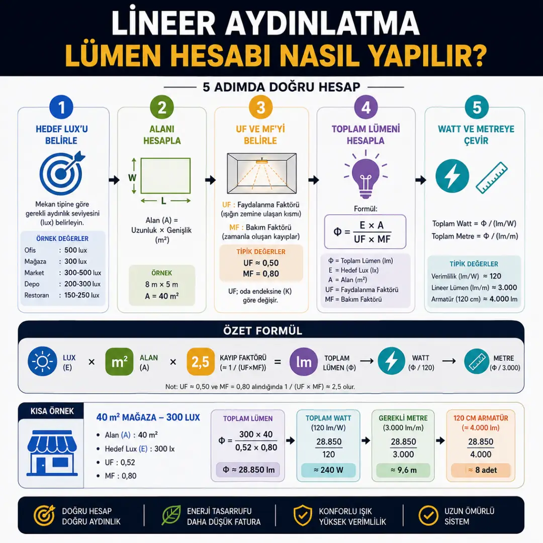 Lineer aydınlatma lümen hesabı adımları&nbsp;
