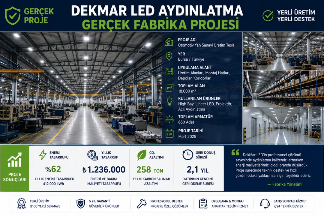 Yüksek tavanlı fabrikada LED high bay aydınlatma uygulaması&nbsp;