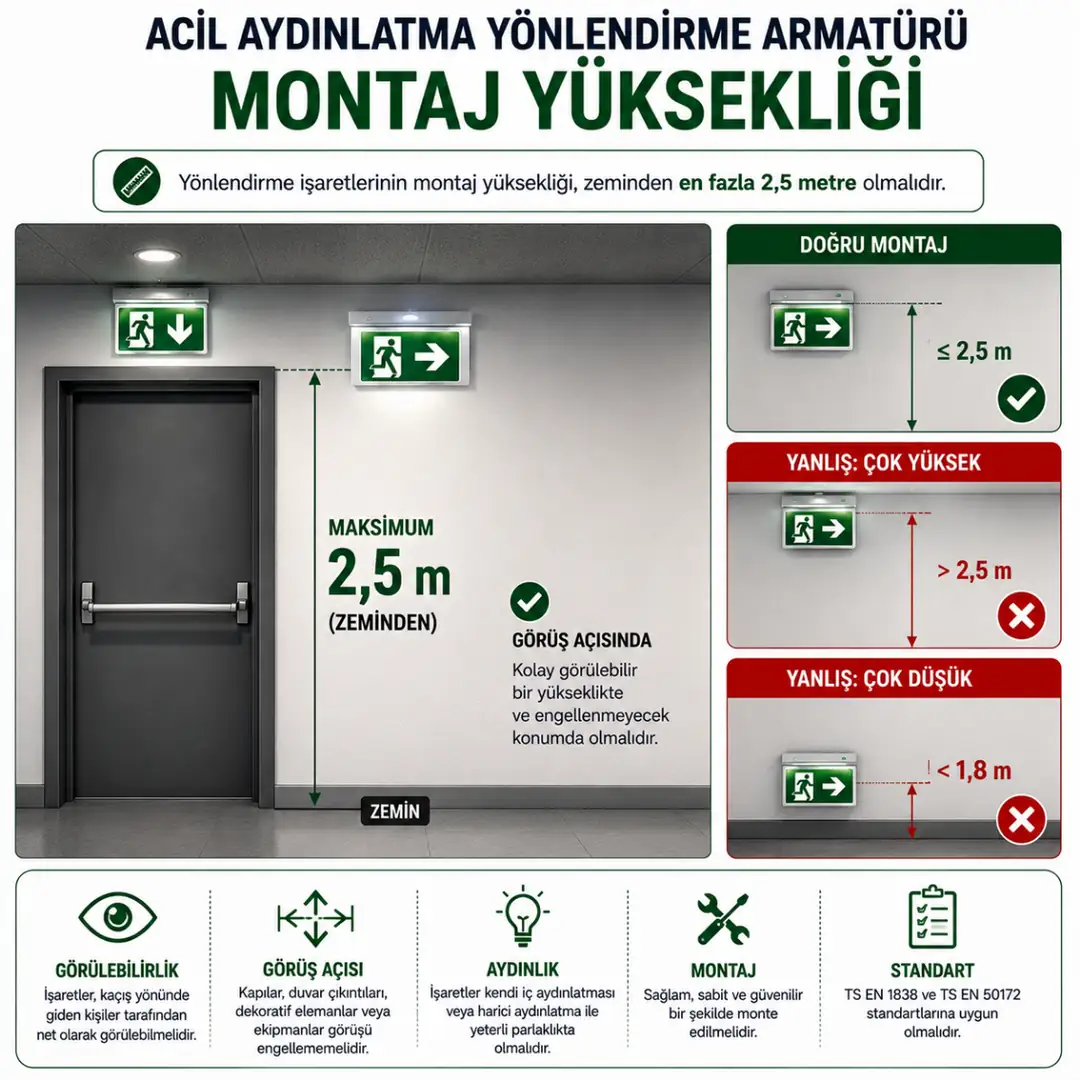 Acil yönlendirme armatürü montaj yüksekliği&nbsp;